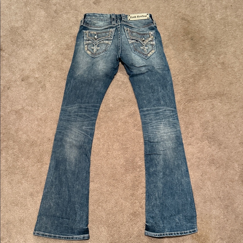 Rock Revival Blue Flare Jeans with Embellished Pockets